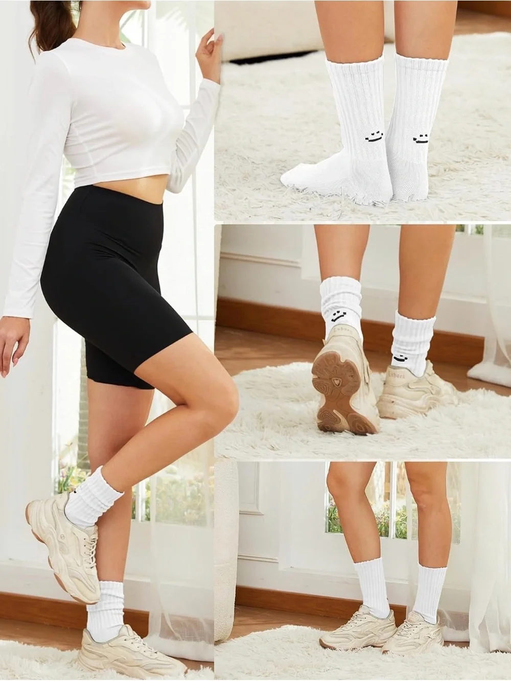 White Women’s Men Crew Socks - Pack of 3